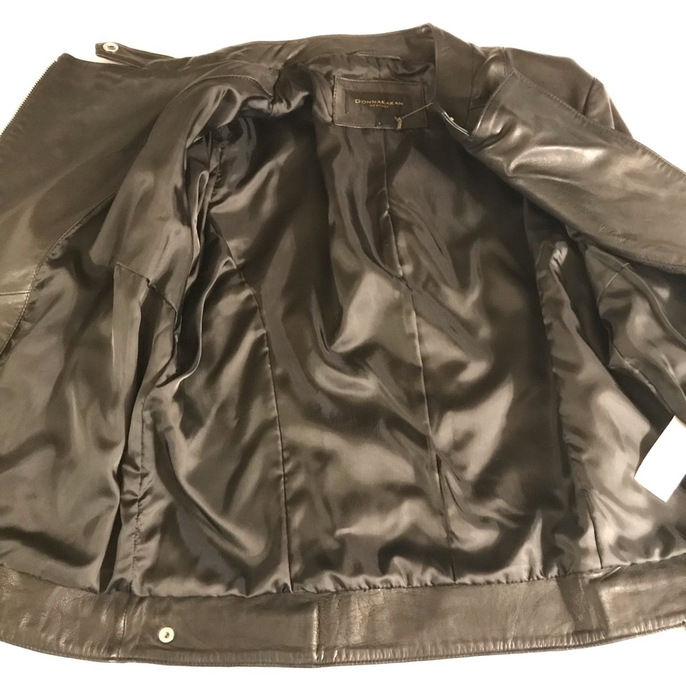 Authentic Donna Karan New York Leather Moto Jacket Black Large - Picture 14 of 16